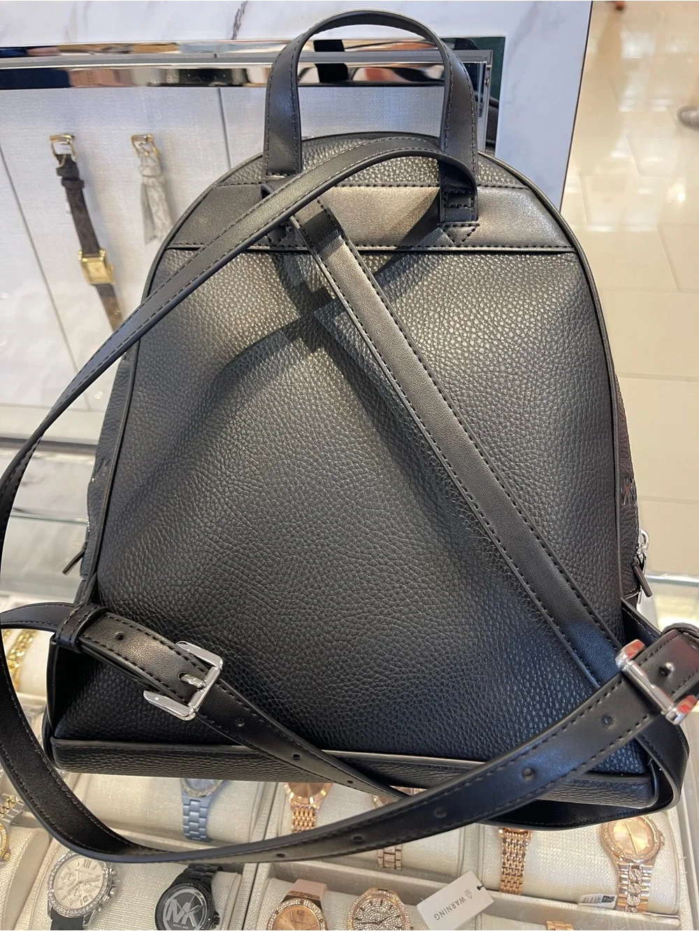 Michael Kors Rhea Medium Zip MK Logo Debossed Backpack Black NWT